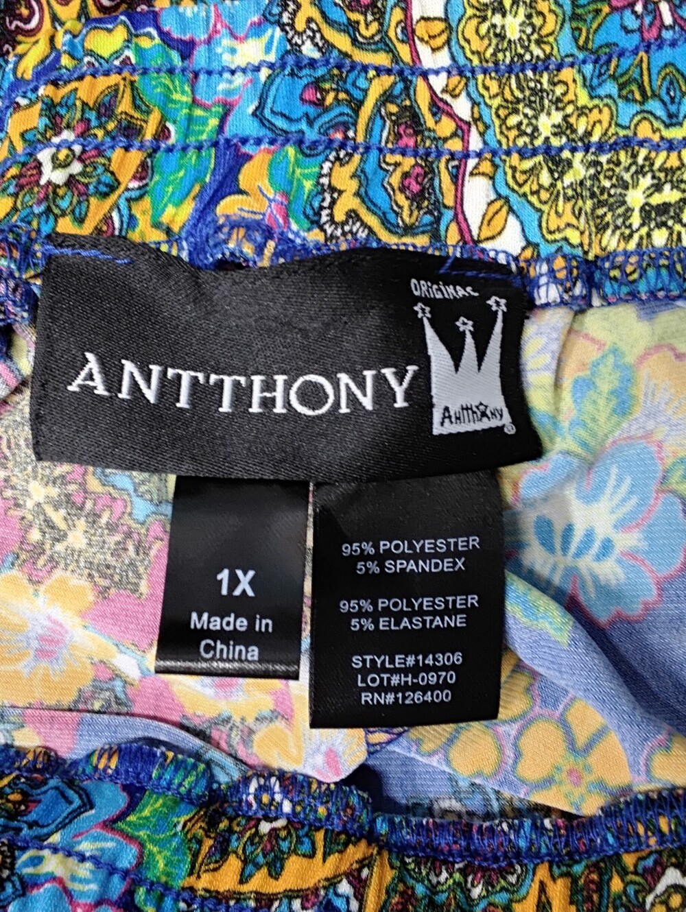 4064 Size 1X Anthony 2 Piece Sleeveless Blue Floral Medallion Pantset. - Picture 4 of 4
